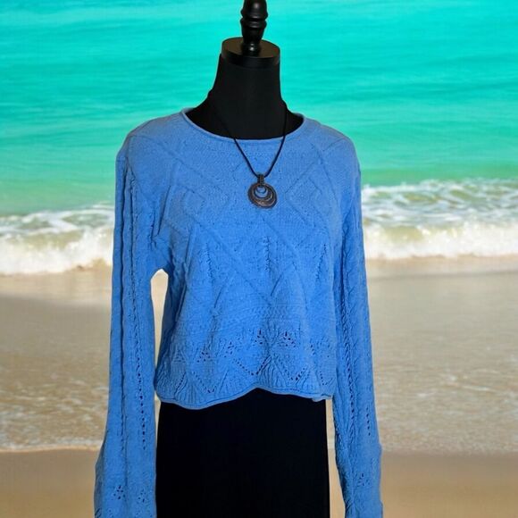 Hazel Moon Sweater Cropped Chenille Vivid Blue Size Large - Picture 12 of 12